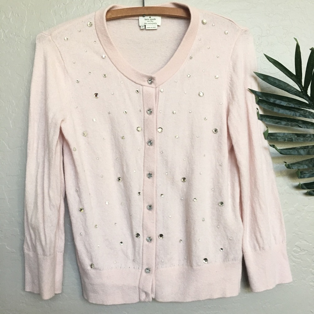 Kate Spade blush pale pink wool crystal cardigan
